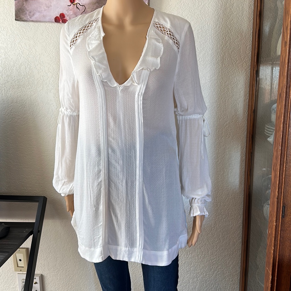 Free People Cream Long Sleeve Top